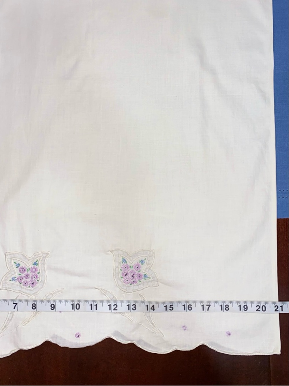 Vintage Cottagecore White Pillowcase with Lavender Floral Embroidery - Picture 6 of 10